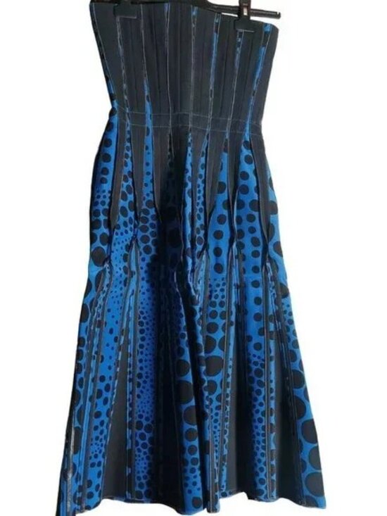 NWT Bottega Veneta Strapless Graphic Print Blue/Black Women Size S Midi Dress - Picture 3 of 6